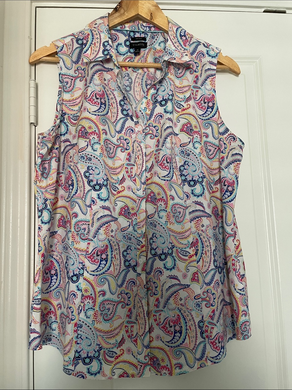 Talbots Multicolor Cotton Paisley Sleeveless V-Neck Blouse